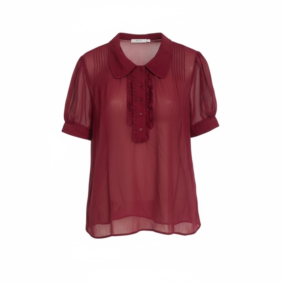 Sheer Rasberry Crepe Blouse with Front Ruffle - Picture 1 of 6